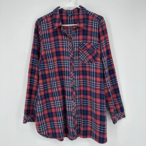 J. Jill Tops - J Jill Denim Tunic LARGE Lagenlook Oversized Flannel Plaid Button Down Shirt
